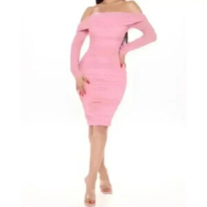 Fashion Nova Ready In A Ruched Off Shoulder Midi Dress - Pink Size Large